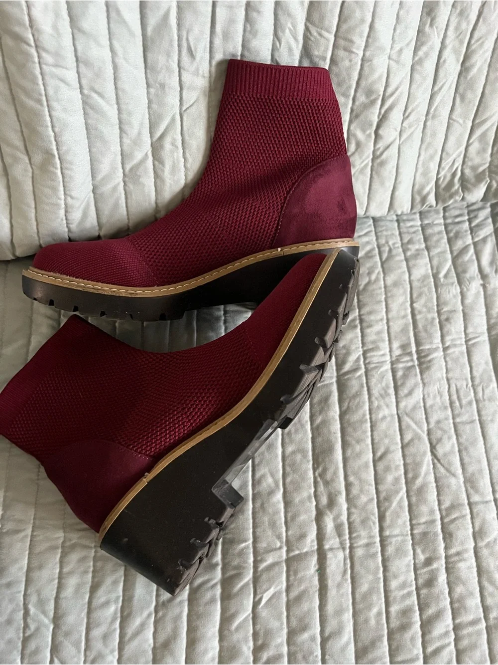 Nicole Miller Burgundy Knit Chelsea Lug Booties
